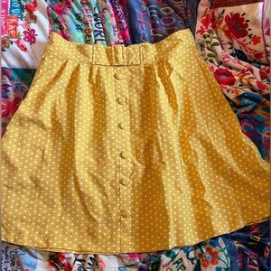 Modcloth Womens Yellow Polka Dot A-Line Swing Belted Skirt Plus Size 2X Pockets